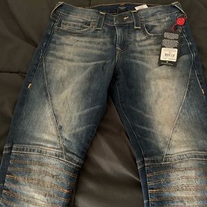 New True Religion Halle Super Skinny Moto Jeans Size 26 Color Distillery